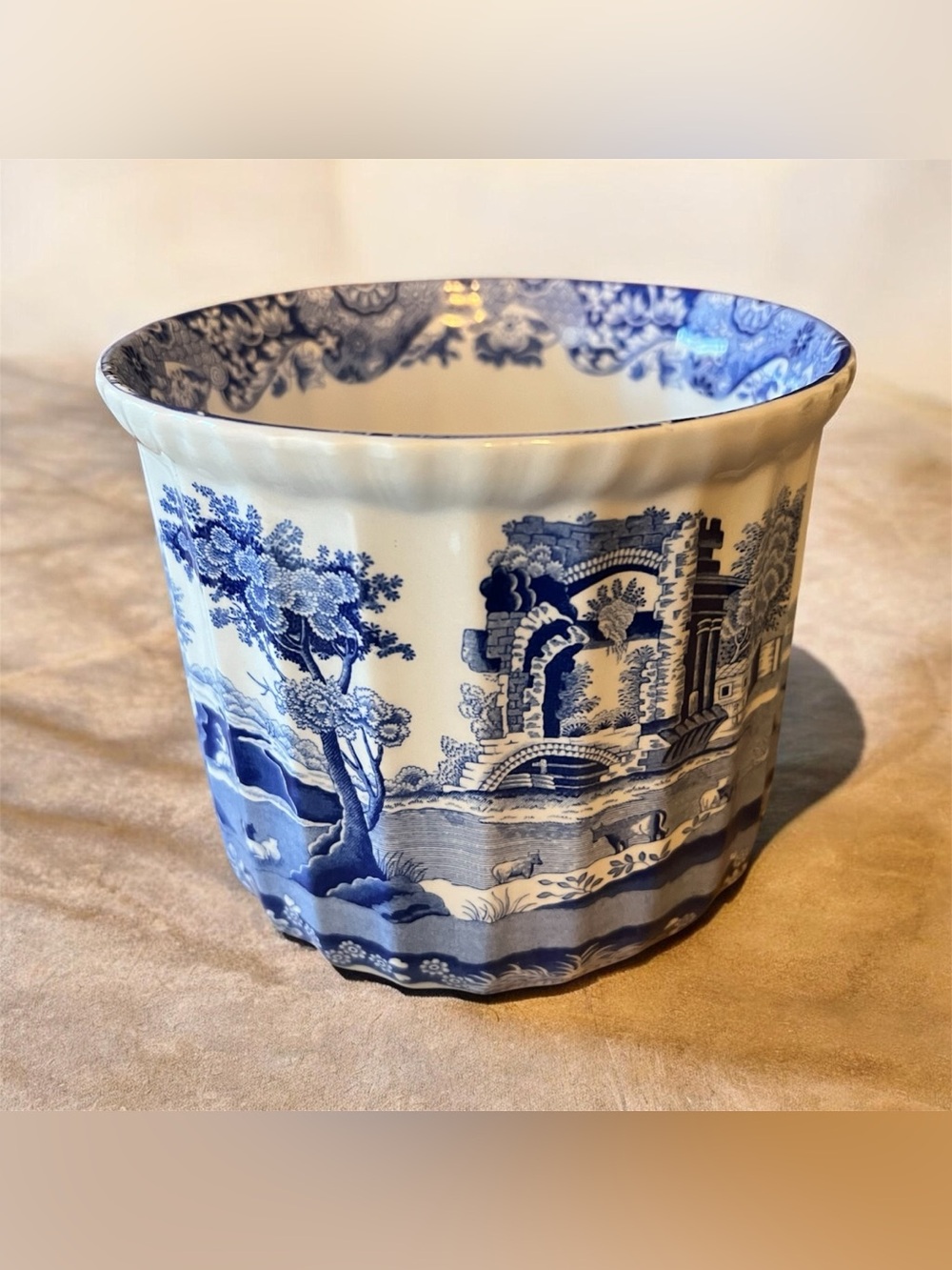 Vintage Spode Blue Italian Small  Fluted Cachepot, England
